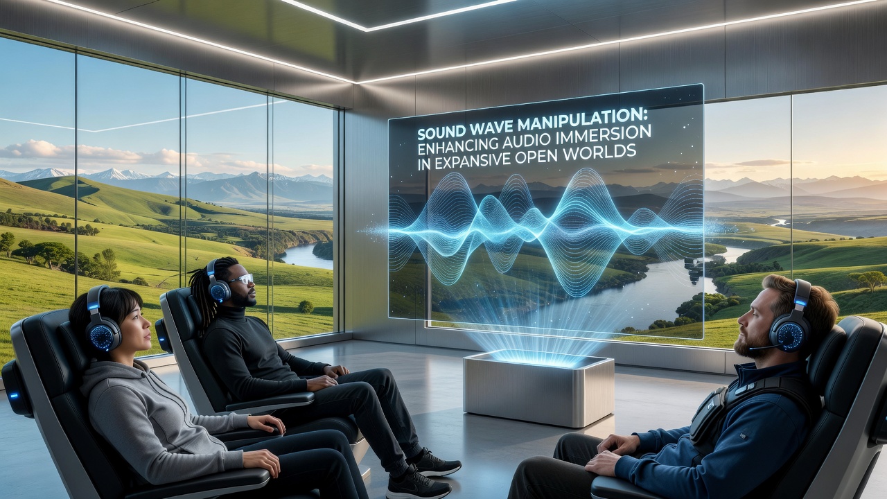 Player using headset in an open-world multiplayer session with visualized audio layers