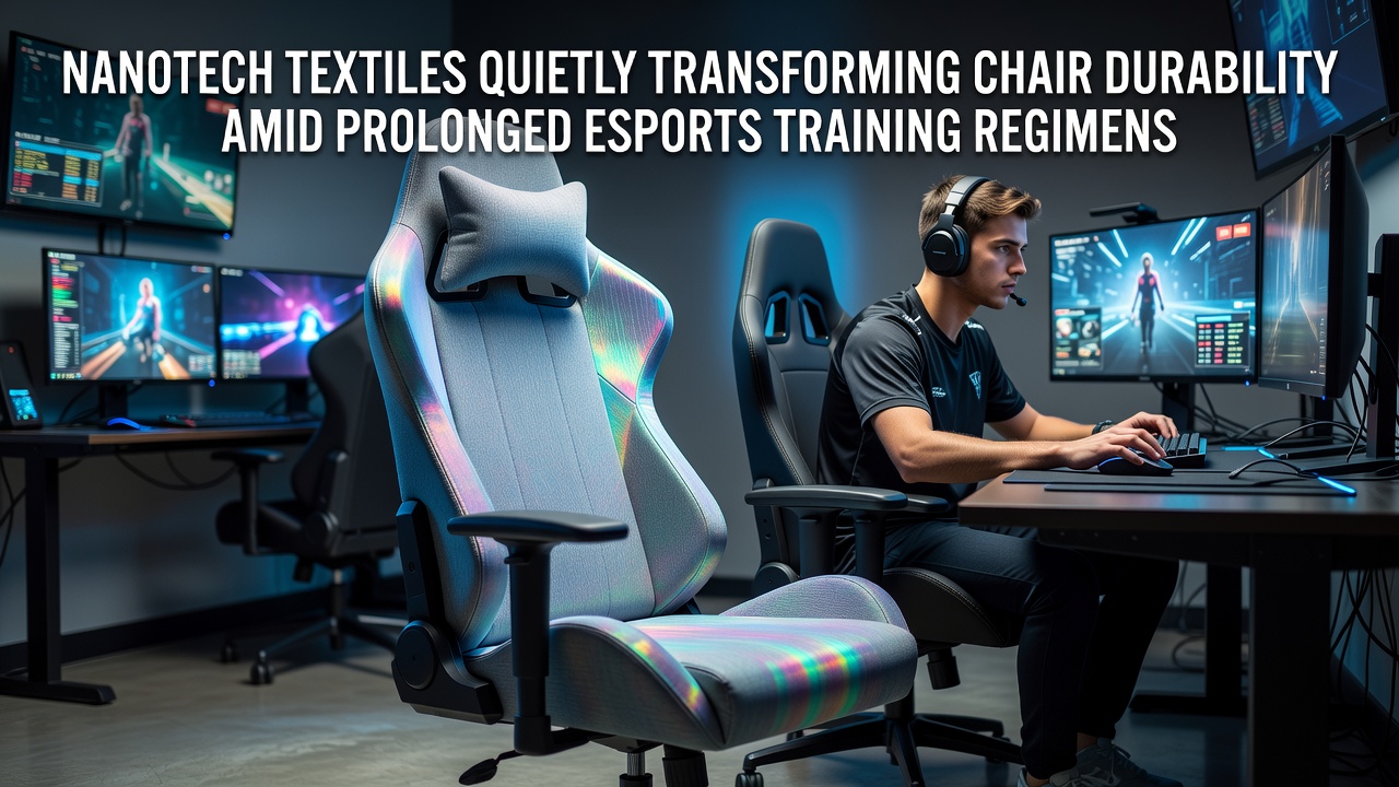 Close-up view of nanotech-enhanced fabric on an esports gaming chair showing reinforced weave structure