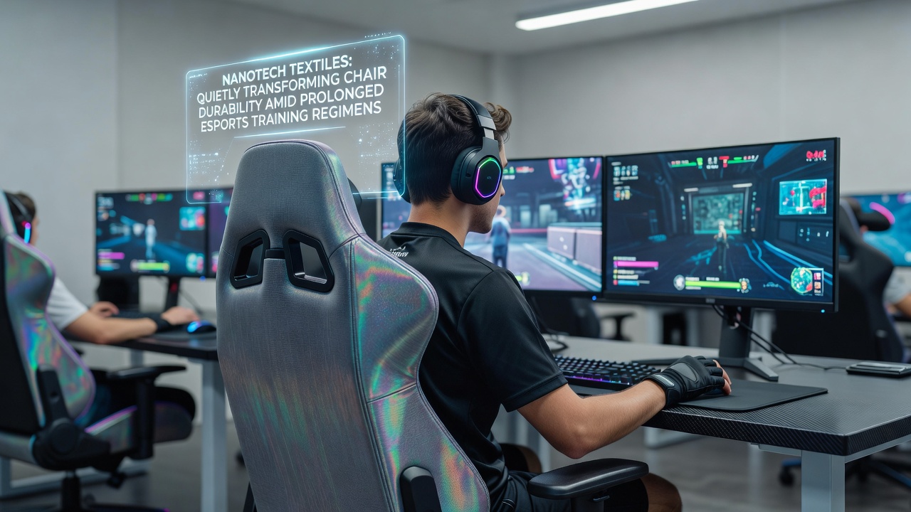 Esports training room with multiple chairs featuring durable nanotech upholstery during a practice session