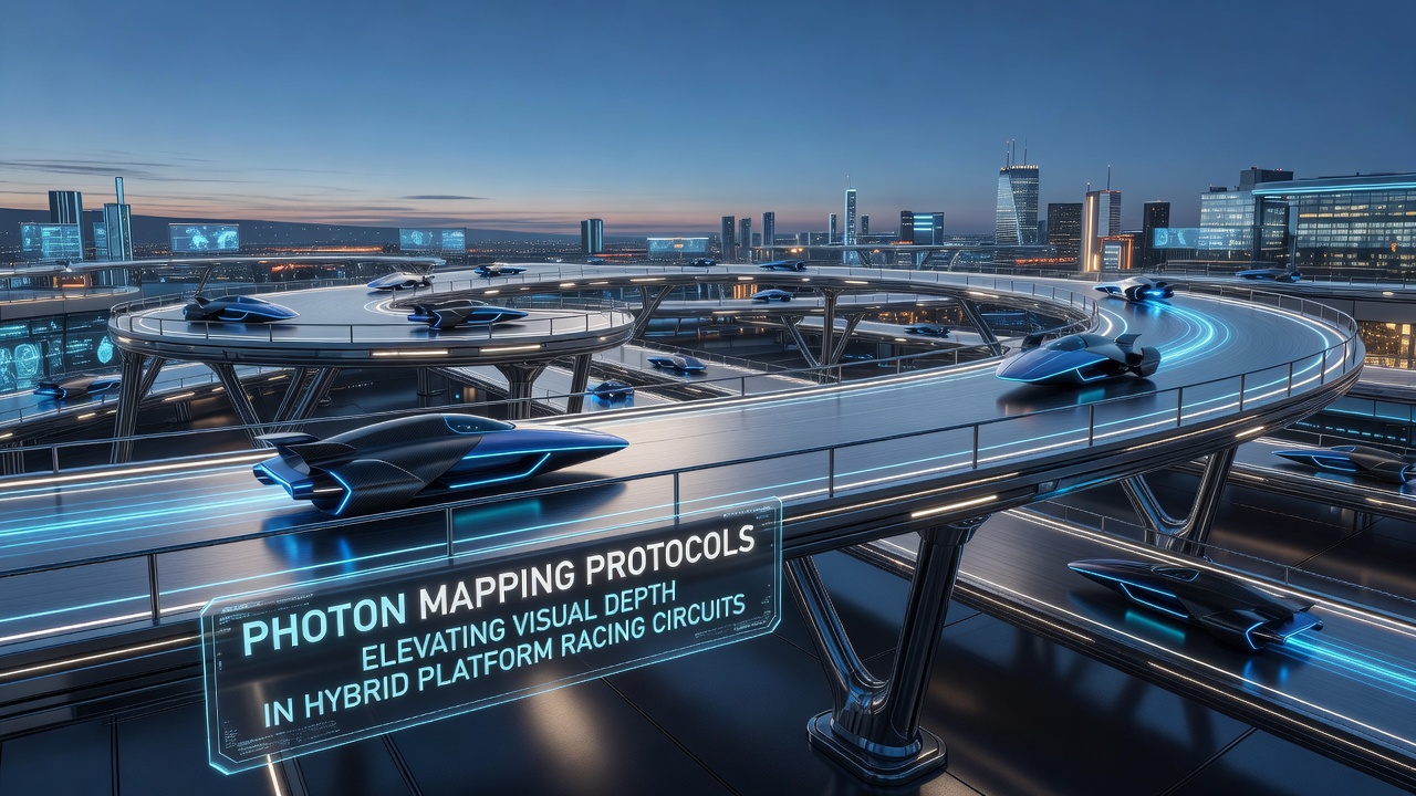Hybrid platform setup displaying synchronized photon-mapped visuals across console and portable racing interfaces