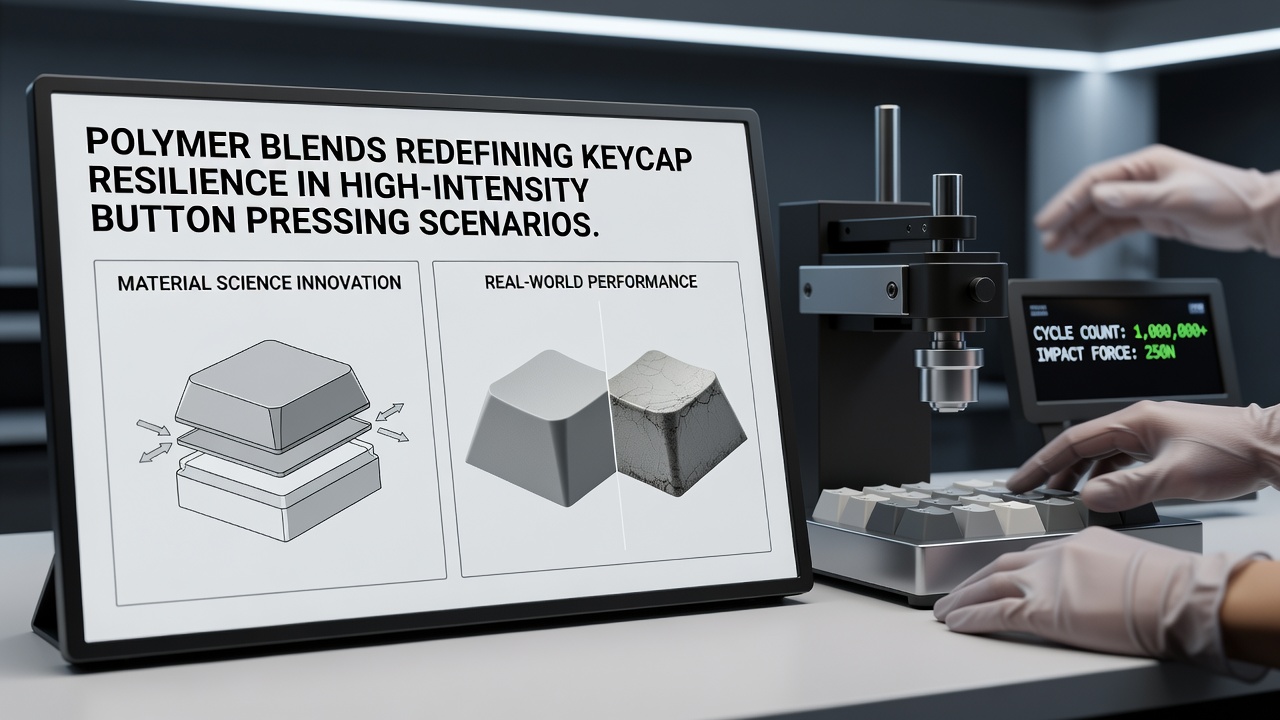 Laboratory analysis of polymer keycap cross-sections highlighting reinforced molecular structures after prolonged testing