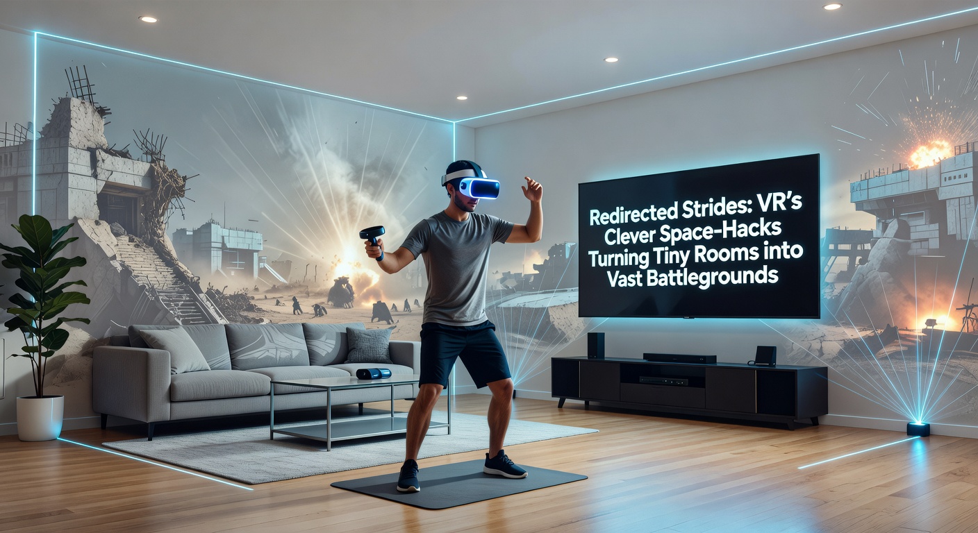 Graph illustrating redirection gains in action, showing physical vs. virtual paths curving seamlessly in a VR locomotion demo