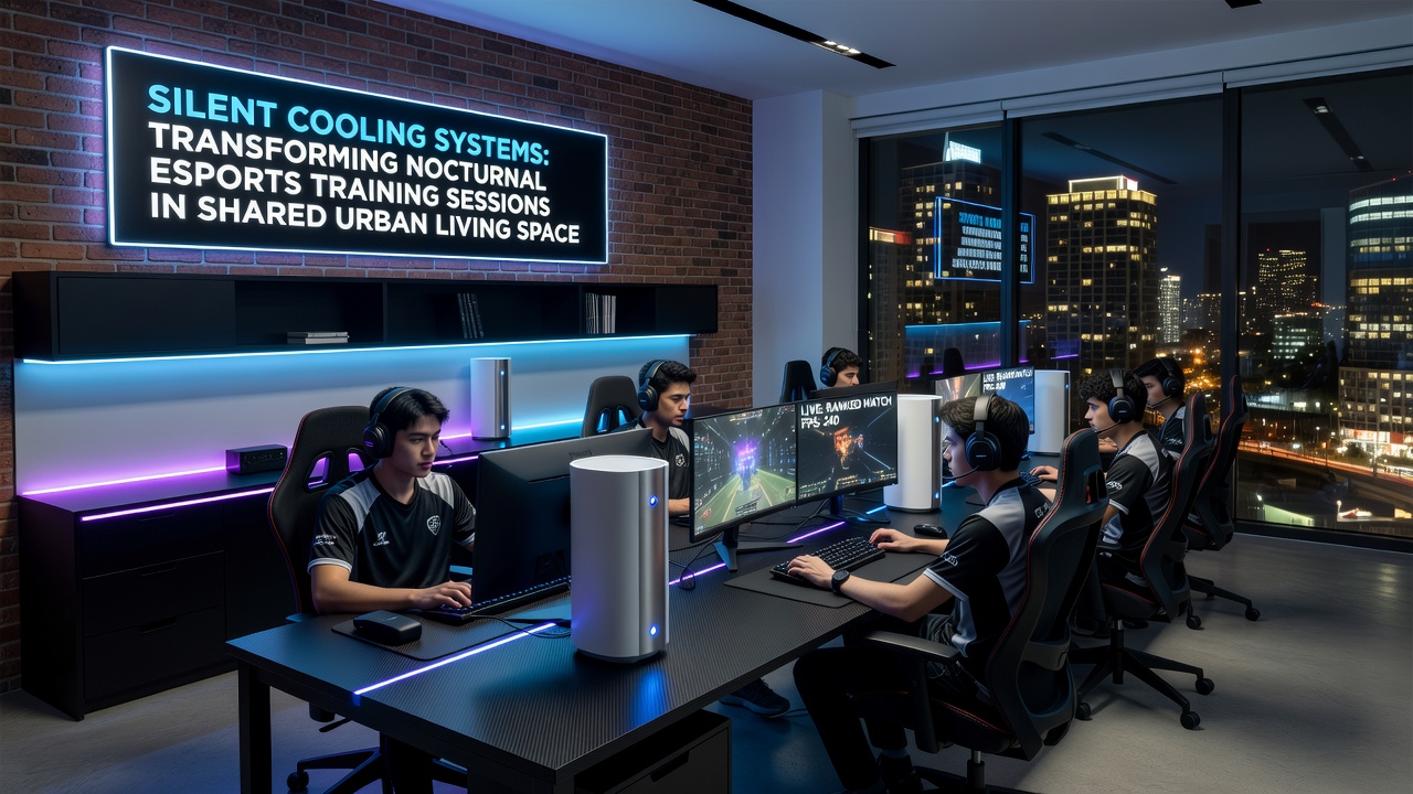 Nocturnal esports training session in a shared apartment using silent cooling technology
